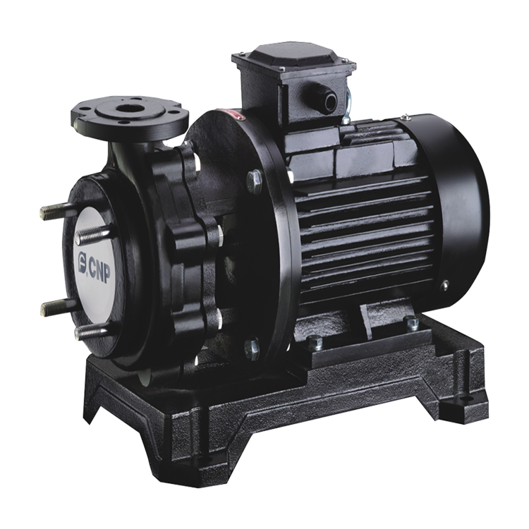 單級臥式氟塑料離心泵，配加長軸電機，軸向入口和徑向出口，電機軸與葉輪為直聯(lián)式，過流部件均采用氟塑料（F26、F46）。